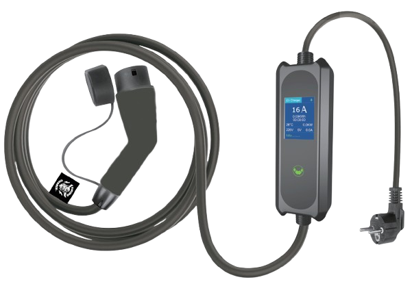 [VIKM2T1A16M7.5] EV Charger 8-16A, Type 1 to Schuko with Display, 7.5 m